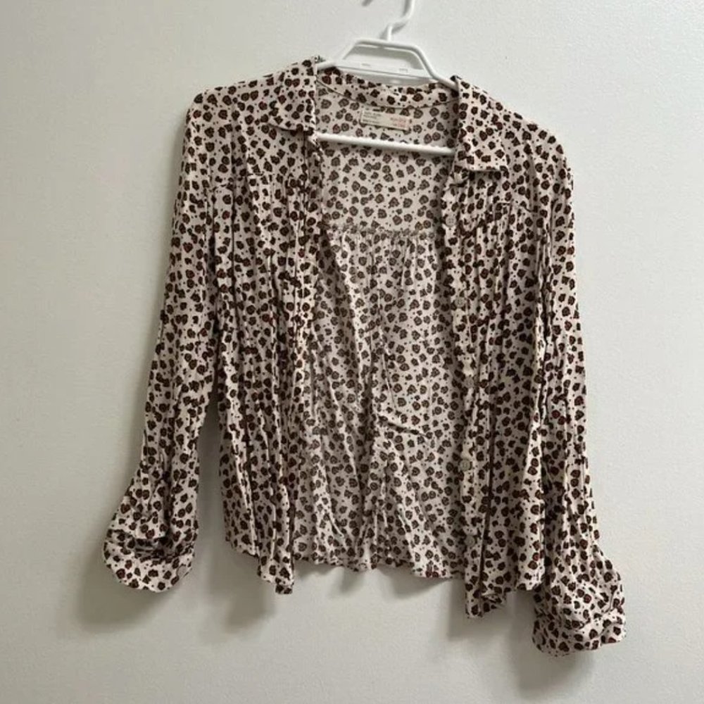 Zara Girls Animal Print Button Down Shirt 13-14